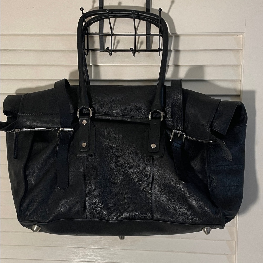 Marco Buggiani Black Pebbled Leather Travel Work Travel Double Strap Bag